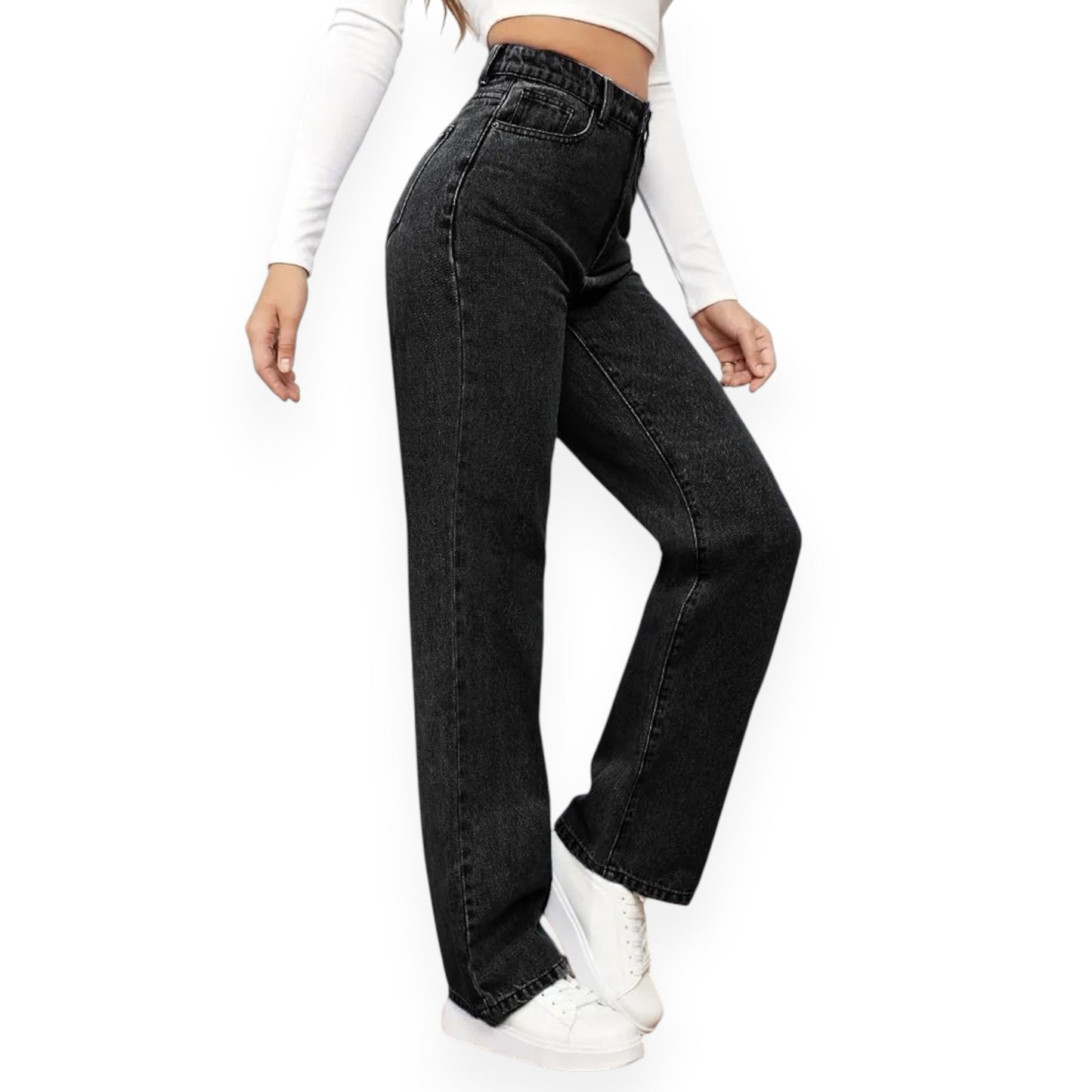 Straight Leg Jeans for Women – Mid Waist Loose Fit Denim Pants with Zipper, Casual Wide Leg Trousers