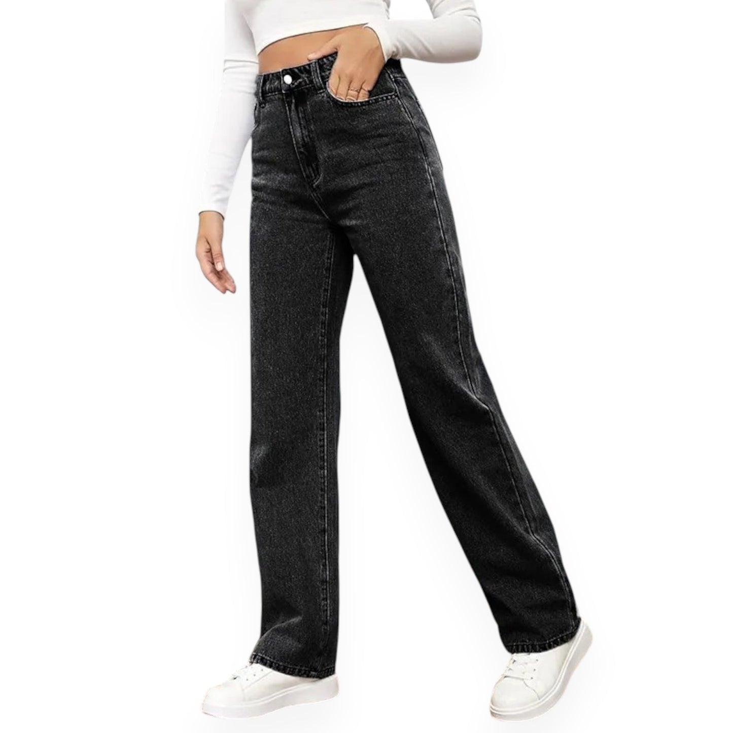 Straight Leg Jeans for Women – Mid Waist Loose Fit Denim Pants with Zipper, Casual Wide Leg Trousers
