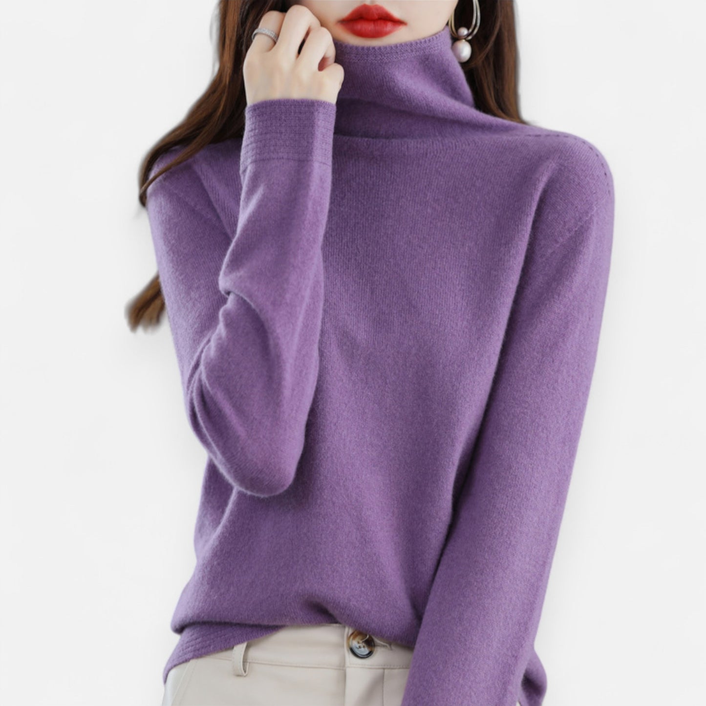 Women’s Wool Pullover Sweater – Classic Round Neck Long Sleeve Knitwear