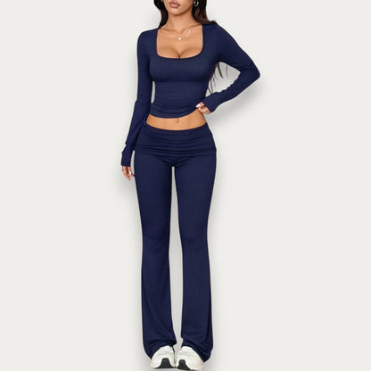 Women’s Solid Color Viscose Blouse – Chic Short Sleeve Summer Top & Pants Set