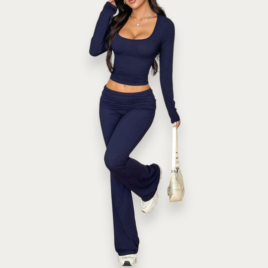Women’s Solid Color Viscose Blouse – Chic Short Sleeve Summer Top & Pants Set