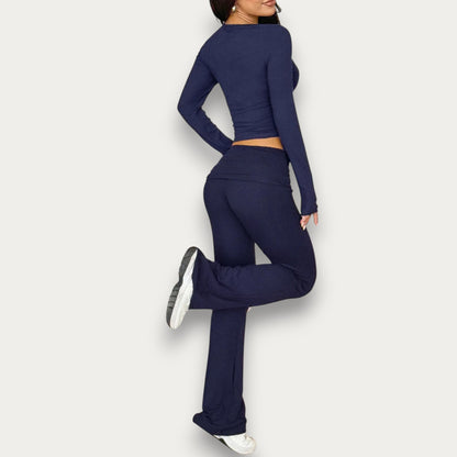 Women’s Solid Color Viscose Blouse – Chic Short Sleeve Summer Top & Pants Set