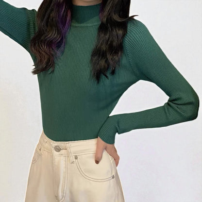 Women’s Slim Fit Half Turtleneck Pullover Sweater – Long Sleeve Lightweight Inner Wear Knit Top