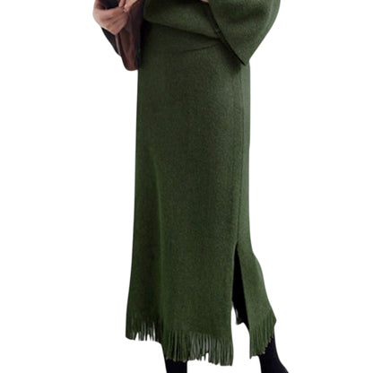 Women’s Knit Sweater & Long Skirt Set – Two-Piece Polyester Outfit for Office & Casual Wear