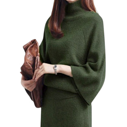 Women’s Knit Sweater & Long Skirt Set – Two-Piece Polyester Outfit for Office & Casual Wear