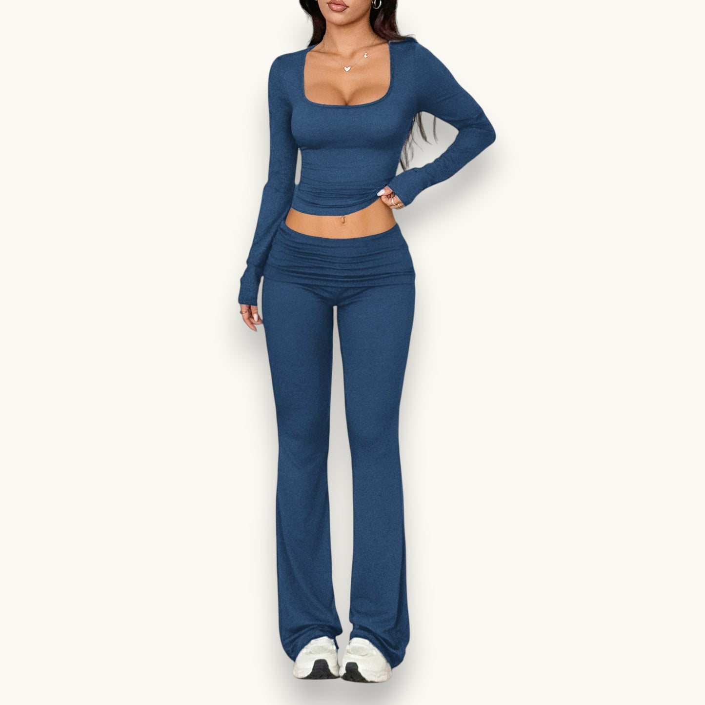 Women’s Solid Color Viscose Blouse – Chic Short Sleeve Summer Top & Pants Set