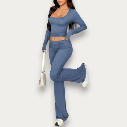 Women’s Solid Color Viscose Blouse – Chic Short Sleeve Summer Top & Pants Set