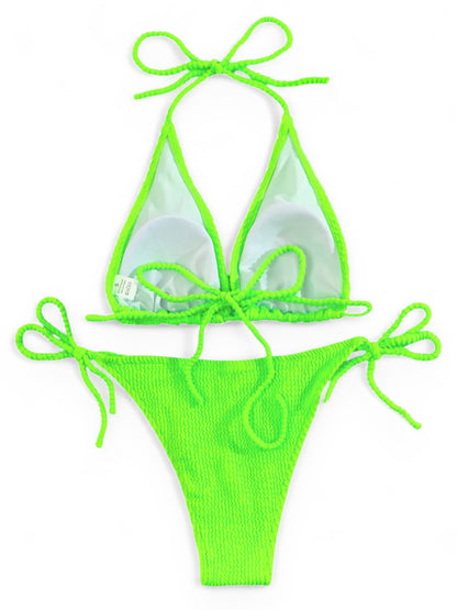 Sexy Ribbed Halter Bikini for Women – High Waist Two Piece Tie Side Swimsuit Set