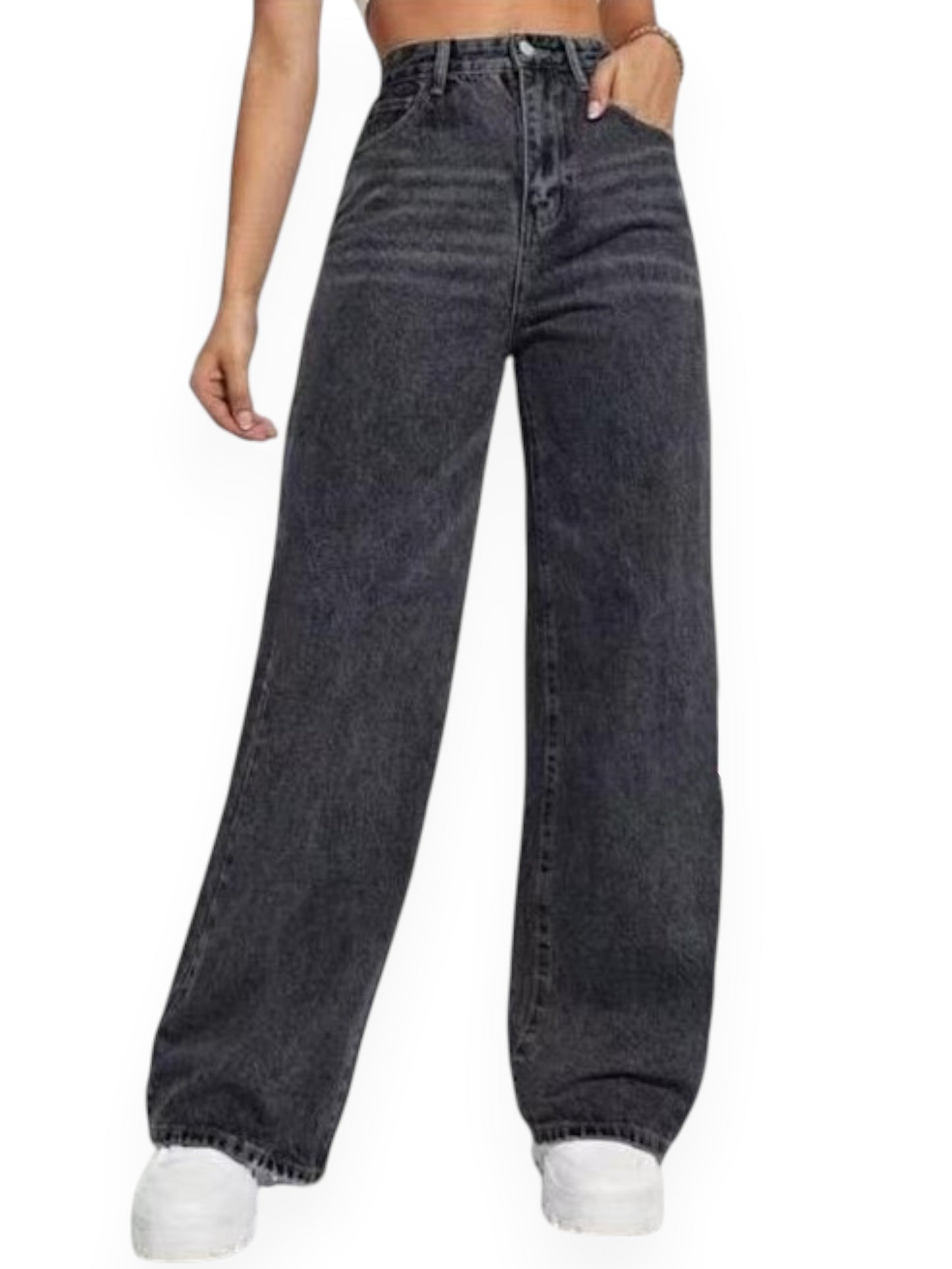 Straight Leg Jeans for Women – Mid Waist Loose Fit Denim Pants with Zipper, Casual Wide Leg Trousers