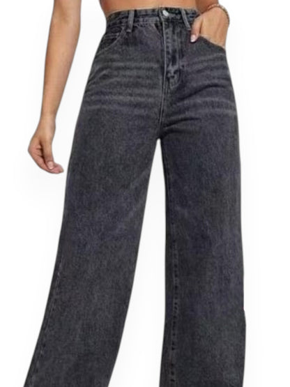 Straight Leg Jeans for Women – Mid Waist Loose Fit Denim Pants with Zipper, Casual Wide Leg Trousers