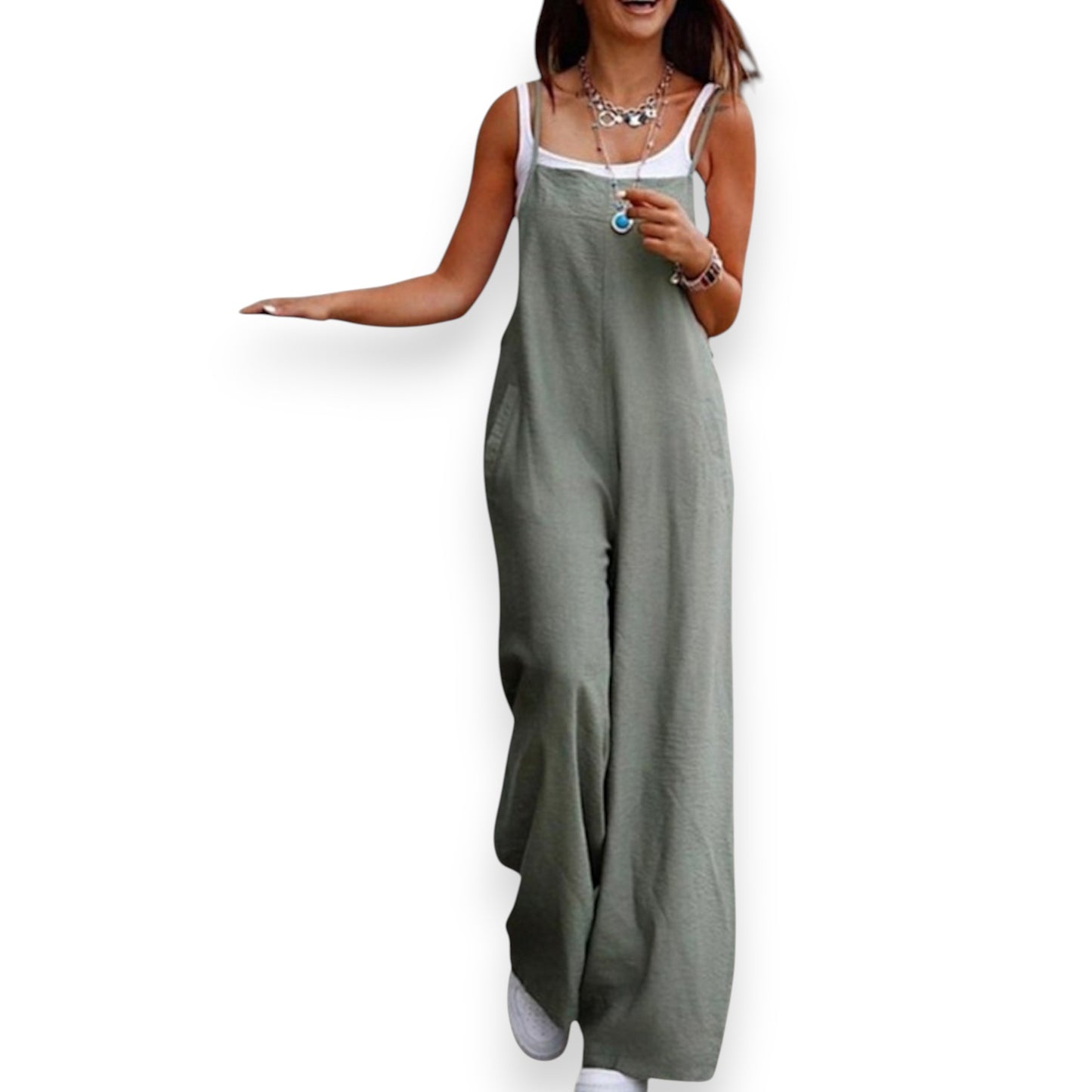 Women’s Solid Color Casual Jumpsuit – Sleeveless Summer Romper with Pockets, Lightweight One-Piece Outfit for Spring & Summer