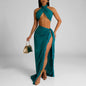 Women’s Evening Party Outfit – Sleeveless Crop Top & Maxi Skirt Set