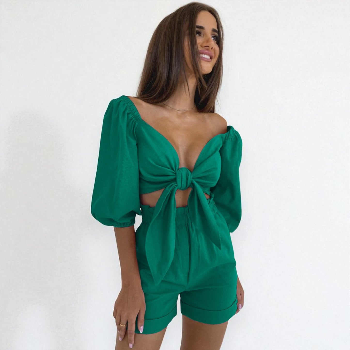 Women’s Two-Piece Street-Style Cardigan & Shorts Set – Casual Chic Cotton Outfit