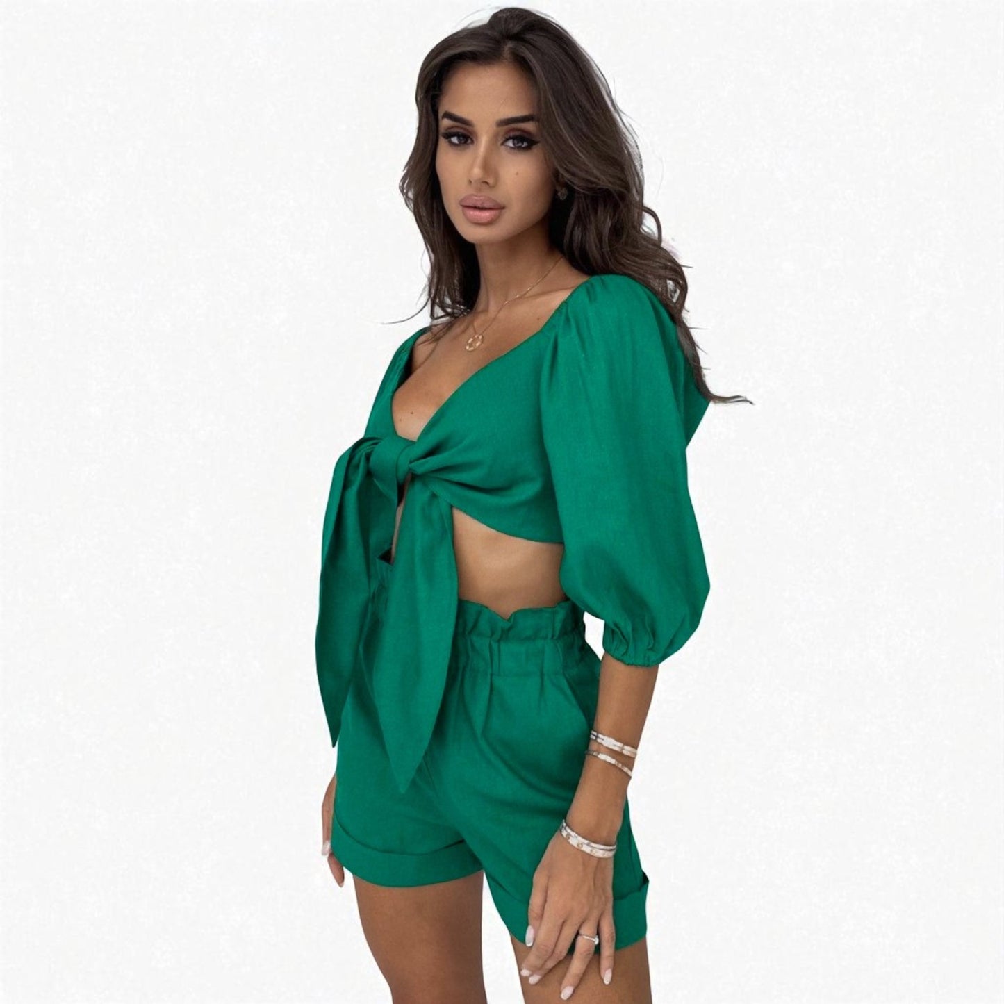 Women’s Two-Piece Street-Style Cardigan & Shorts Set – Casual Chic Cotton Outfit