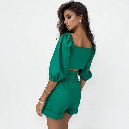 Women’s Two-Piece Street-Style Cardigan & Shorts Set – Casual Chic Cotton Outfit
