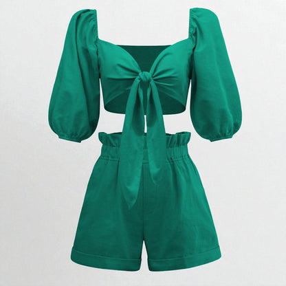 Women’s Two-Piece Street-Style Cardigan & Shorts Set – Casual Chic Cotton Outfit
