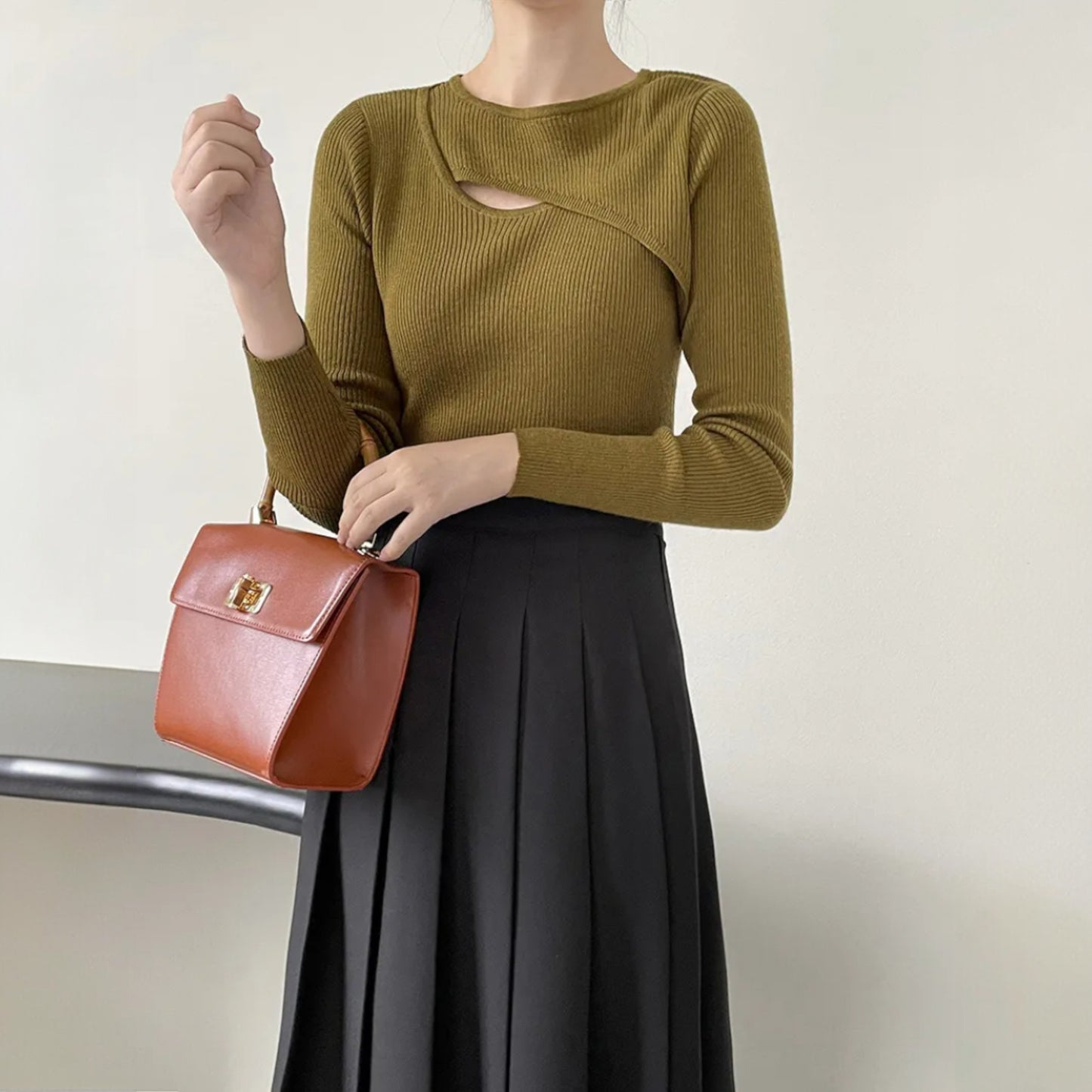 Women’s Korean Style Knitted Pullover – Simple Long Sleeve Round Neck Sweater Top