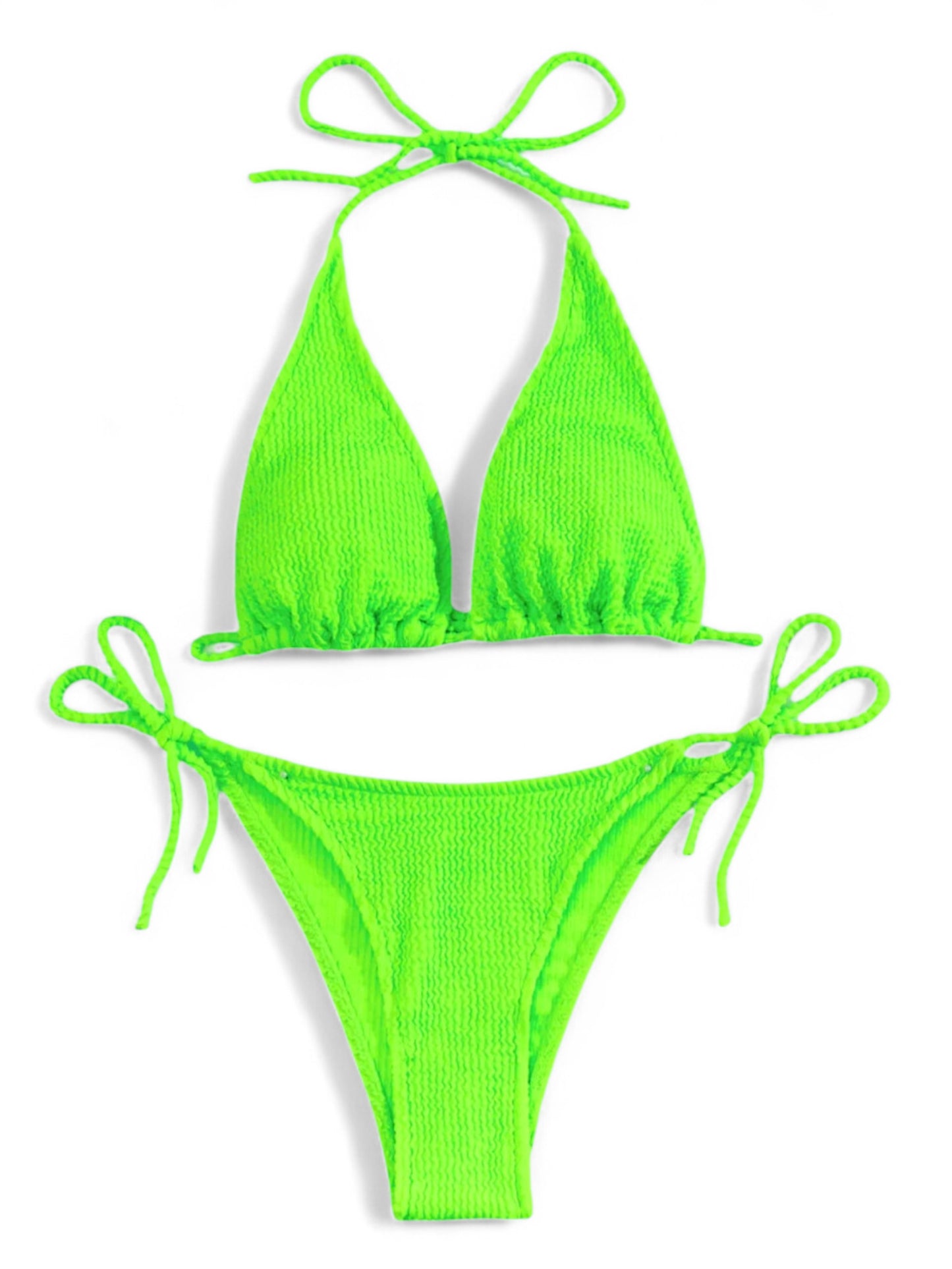 Sexy Ribbed Halter Bikini for Women – High Waist Two Piece Tie Side Swimsuit Set