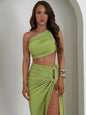 Women’s Asymmetrical Slit Skirt & Crop Top Set – Sexy Two-Piece Summer Party Dress