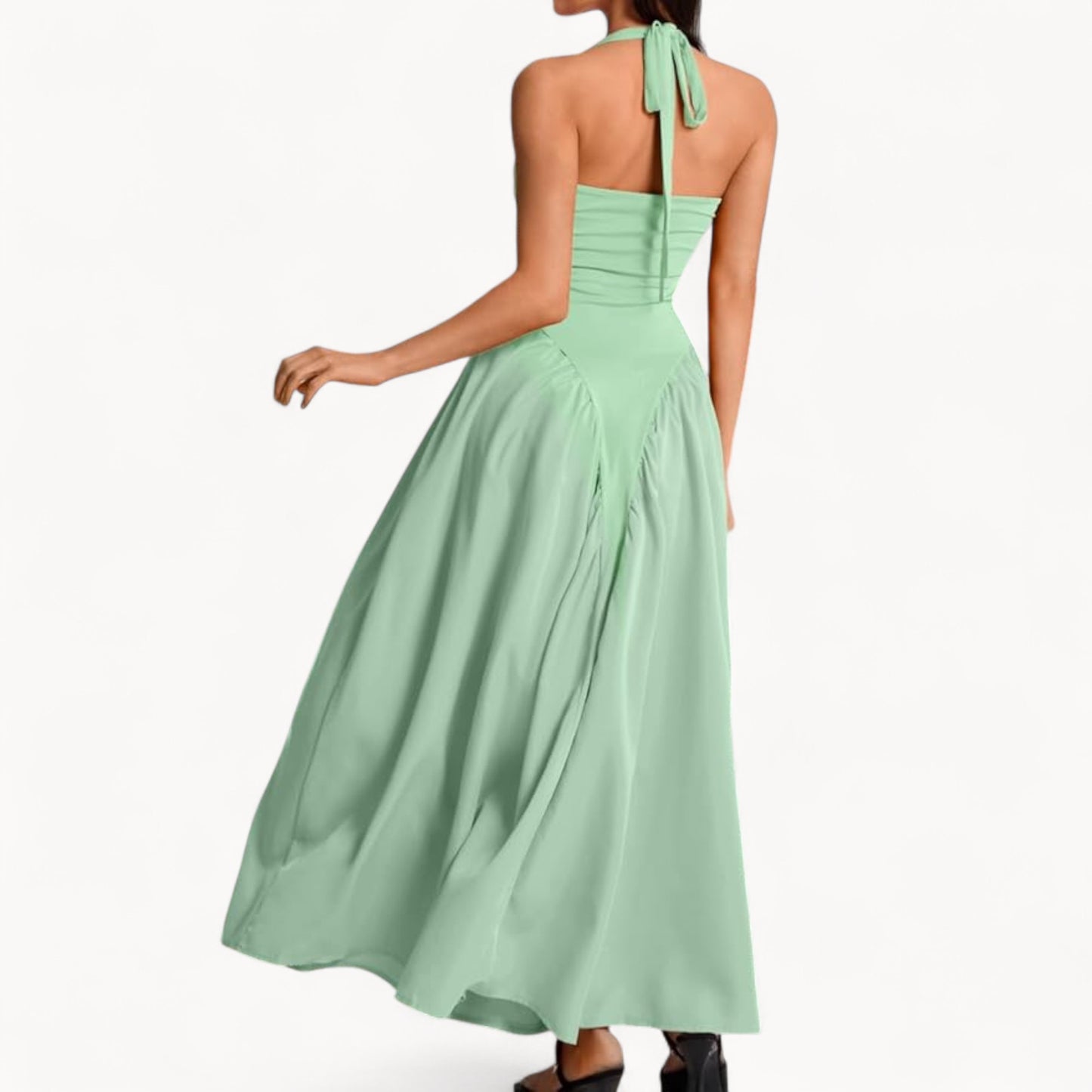 Women’s Fashion Long Summer Dress – Deep V Neck, Spliced Halter, Open Back Evening & Beach Dress