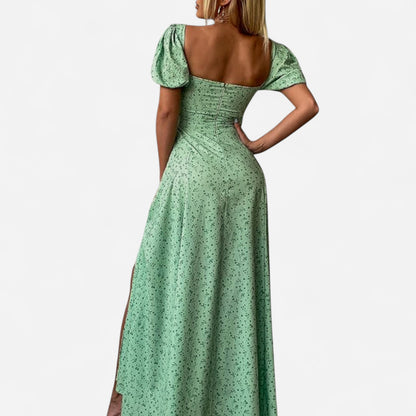 Women’s Floral Puff Sleeve Maxi Dress – Summer Casual Long Dress with Side Split