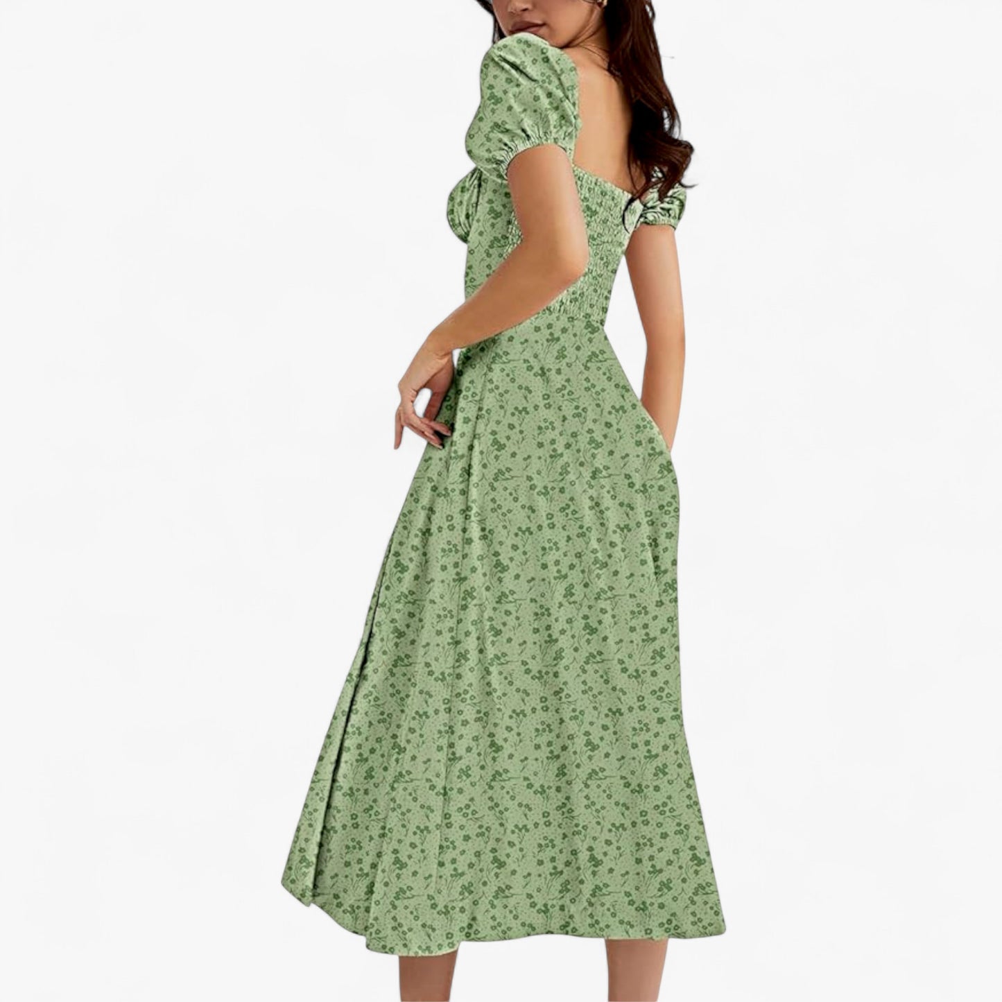 Women’s Floral Puff Sleeve Maxi Dress – Summer Casual Long Dress with Side Split