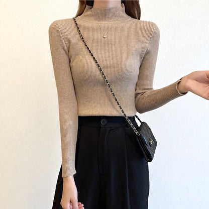 Women’s Slim Fit Half Turtleneck Pullover Sweater – Long Sleeve Lightweight Inner Wear Knit Top