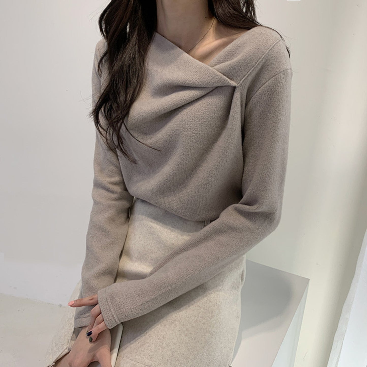 Women’s Off Shoulder Knit Sweater – Korean Style Long Sleeve Pullover