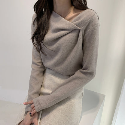 Women’s Off Shoulder Knit Sweater – Korean Style Long Sleeve Pullover