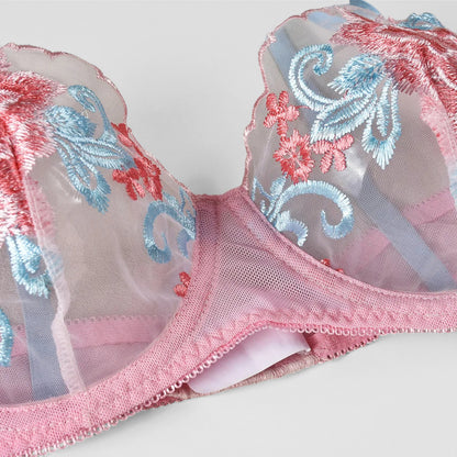 Women’s Mesh Push-Up Lingerie Set – Embroidered 3-Piece Underwear for Intimate & Romantic Wear