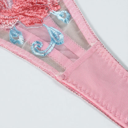 Women’s Mesh Push-Up Lingerie Set – Embroidered 3-Piece Underwear for Intimate & Romantic Wear