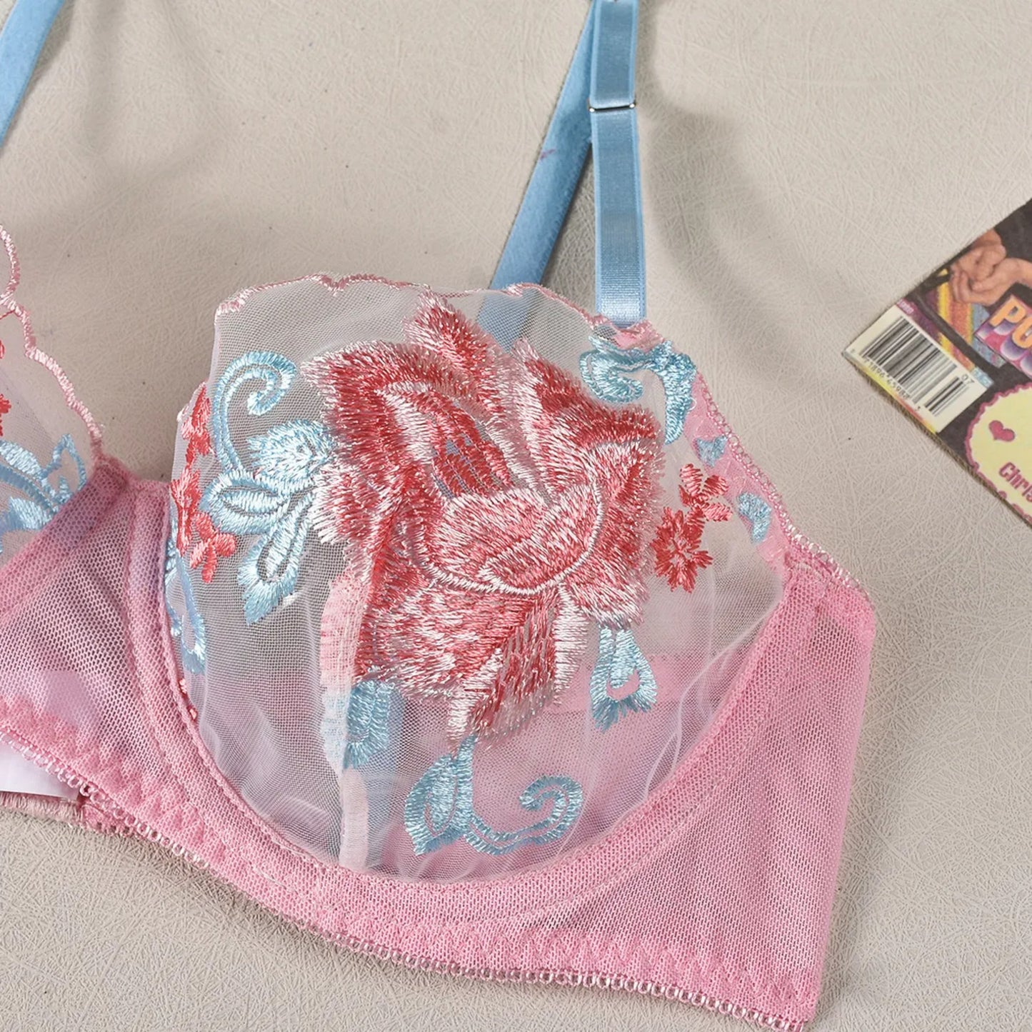 Women’s Mesh Push-Up Lingerie Set – Embroidered 3-Piece Underwear for Intimate & Romantic Wear