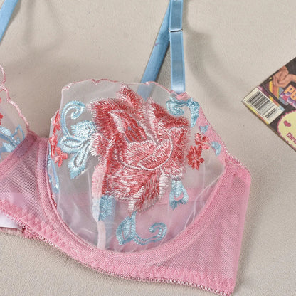 Women’s Mesh Push-Up Lingerie Set – Embroidered 3-Piece Underwear for Intimate & Romantic Wear