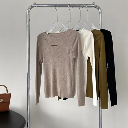 Women’s Korean Style Knitted Pullover – Simple Long Sleeve Round Neck Sweater Top