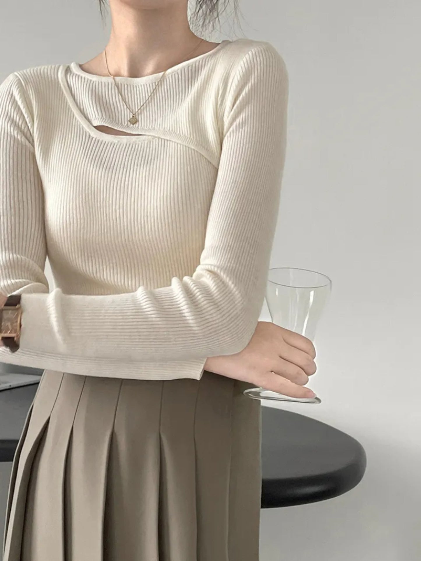 Women’s Korean Style Knitted Pullover – Simple Long Sleeve Round Neck Sweater Top