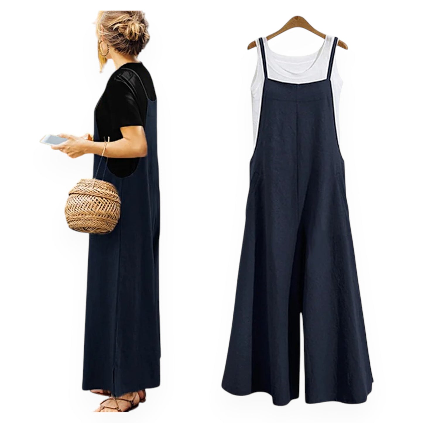 Women’s Solid Color Casual Jumpsuit – Sleeveless Summer Romper with Pockets, Lightweight One-Piece Outfit for Spring & Summer