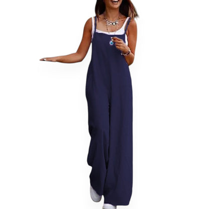 Women’s Solid Color Casual Jumpsuit – Sleeveless Summer Romper with Pockets, Lightweight One-Piece Outfit for Spring & Summer