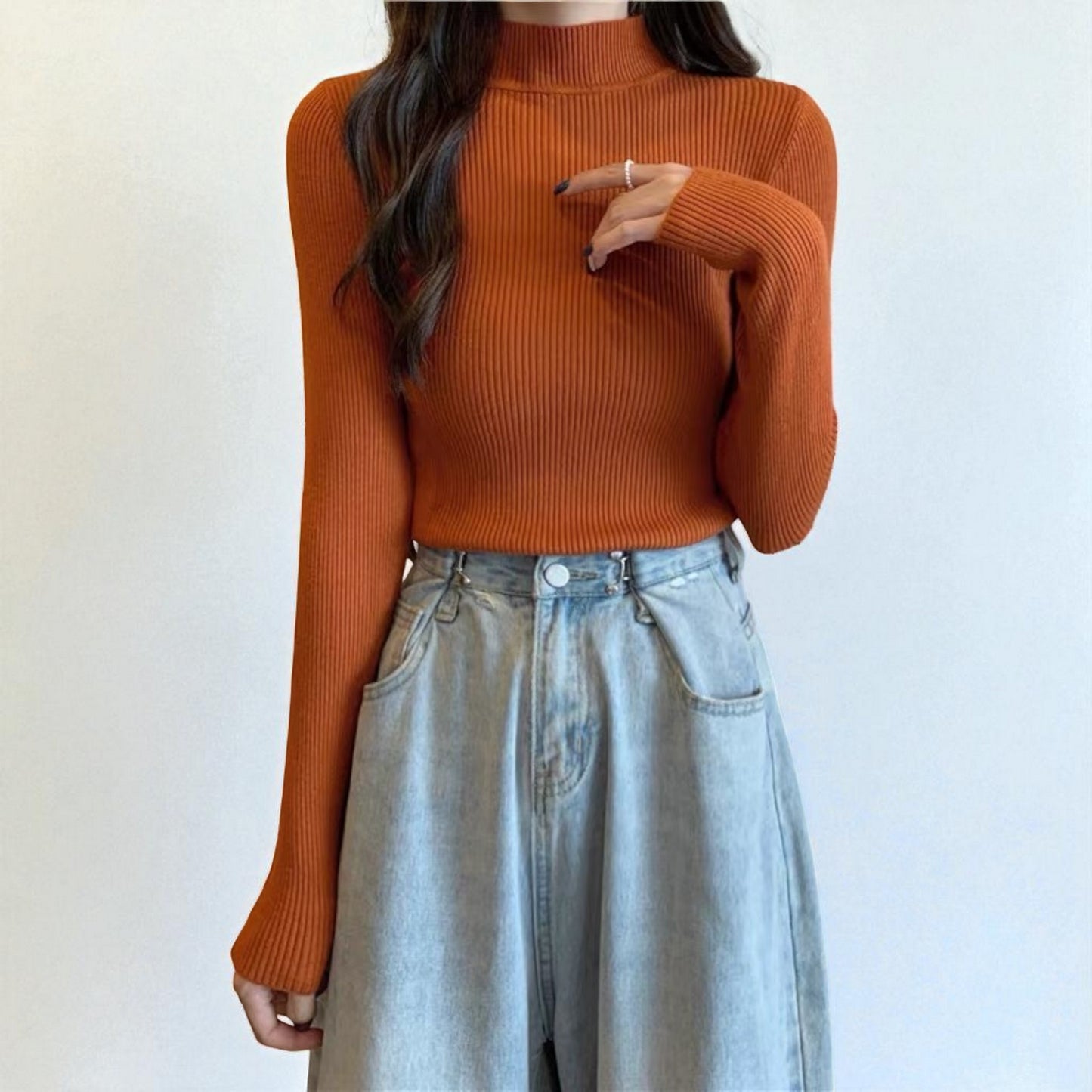 Women’s Slim Fit Half Turtleneck Pullover Sweater – Long Sleeve Lightweight Inner Wear Knit Top