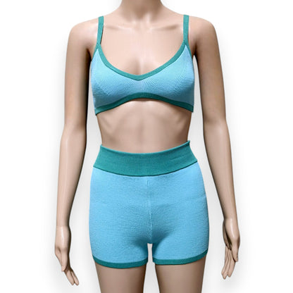Tossy Summer Contrast Knit Outfits – Halter Top & Short Trousers Set (Y2K Style)