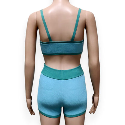 Tossy Summer Contrast Knit Outfits – Halter Top & Short Trousers Set (Y2K Style)