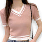 Sexy Versatile V-neck Short Sleeve T-shirt Women Summer Design Fresh