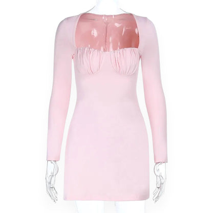 High Waist Pink Streetwear Mini Dress – Splicing Bodycon Design