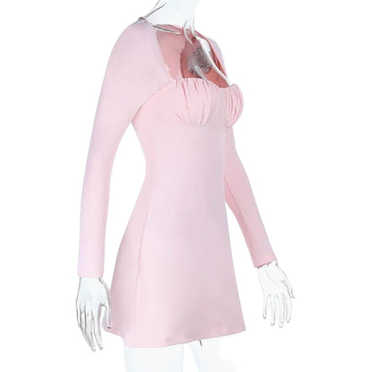 High Waist Pink Streetwear Mini Dress – Splicing Bodycon Design