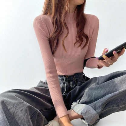 Women’s Slim Fit Half Turtleneck Pullover Sweater – Long Sleeve Lightweight Inner Wear Knit Top