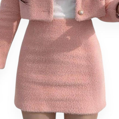 Korean Style Sweet Velvet Blazer & Mini Skirt Set – Long Sleeve Two-Piece Outfit