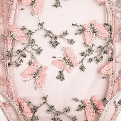 Butterfly Lace Bodysuit – Elegant Short Sleeve Women’s Pullover