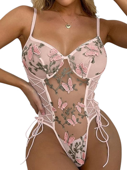 Butterfly Lace Bodysuit – Elegant Short Sleeve Women’s Pullover