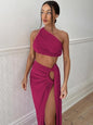 Women’s Asymmetrical Slit Skirt & Crop Top Set – Sexy Two-Piece Summer Party Dress