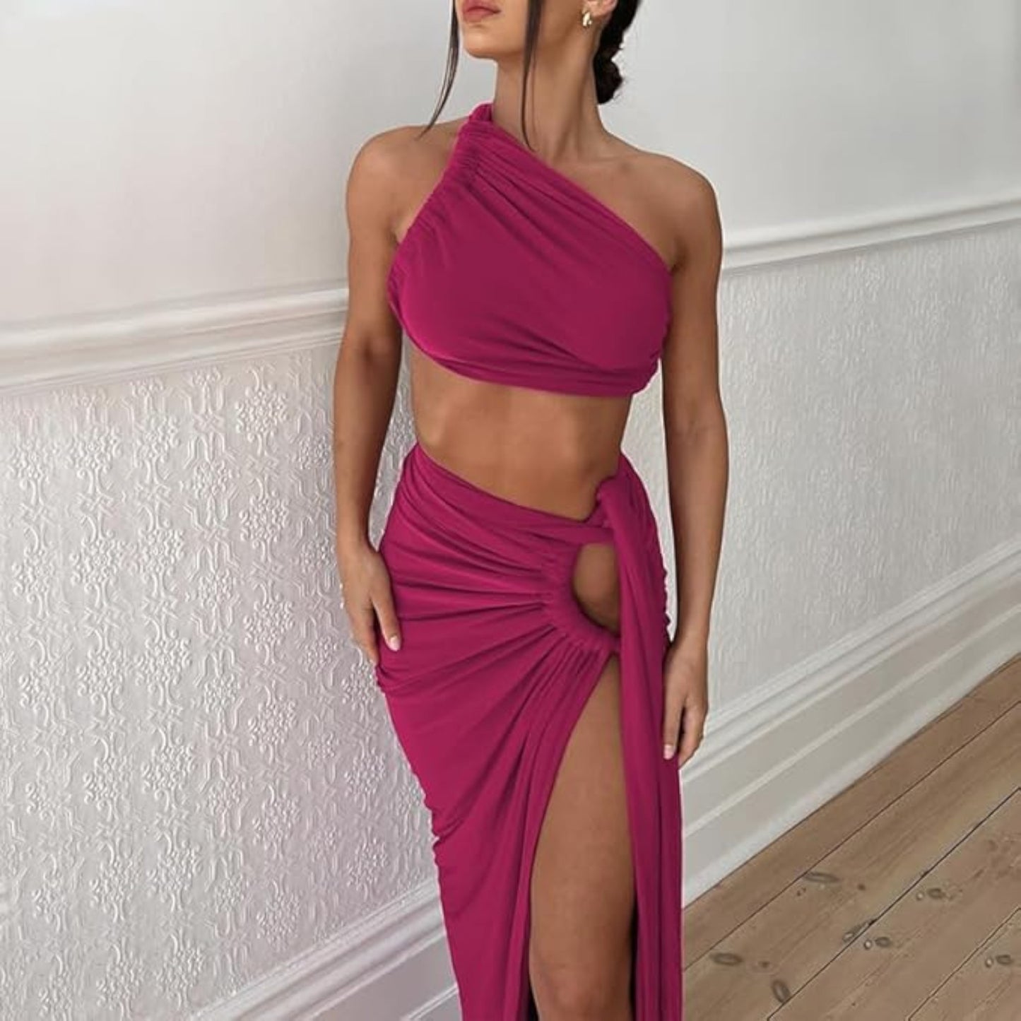 Women’s Asymmetrical Slit Skirt & Crop Top Set – Sexy Two-Piece Summer Party Dress