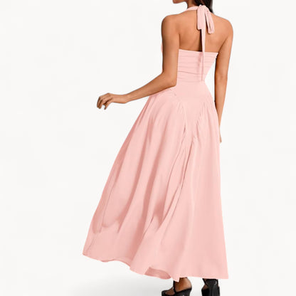Women’s Fashion Long Summer Dress – Deep V Neck, Spliced Halter, Open Back Evening & Beach Dress